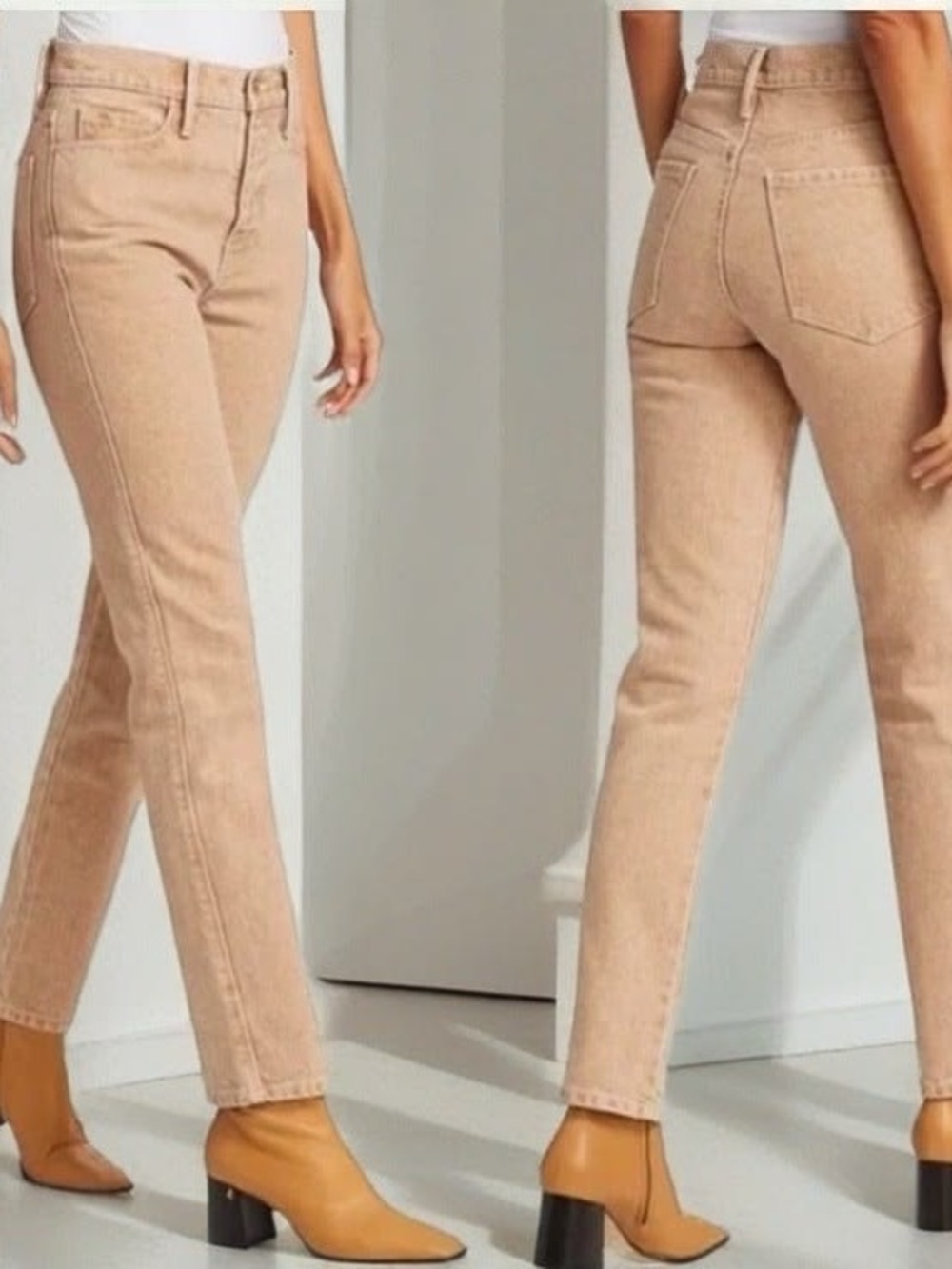 FRAME Le Sylvie Slender Straight High Rise Straight Leg Jeans Size 26 Sand Beige